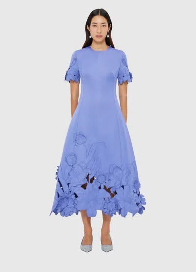 Leo Lin Caroline Floral-embroidered Cutout Midi Dress In Blue