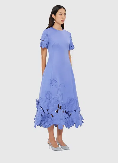 Leo Lin Caroline Floral-embroidered Cutout Midi Dress In Blue