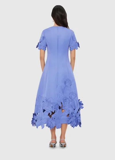 Leo Lin Caroline Floral-embroidered Cutout Midi Dress In Blue