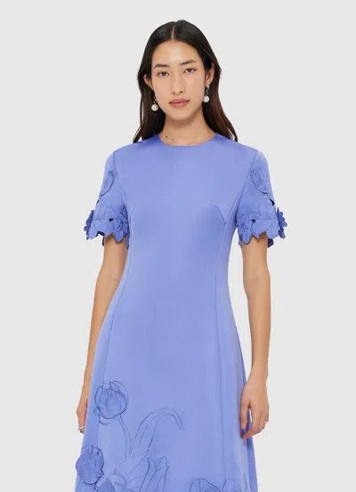 Leo Lin Caroline Floral-embroidered Cutout Midi Dress In Blue
