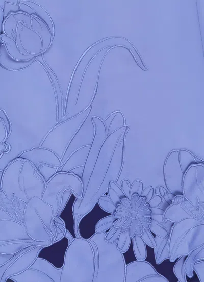 Leo Lin Caroline Floral-embroidered Cutout Midi Dress In Blue