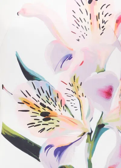 Leo Lin Satin Floral Caroline Midi Dress In White