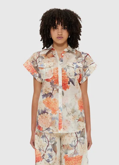 Leo Lin Catarina Blouse - Hydrangea Print In Vanilla In Multi