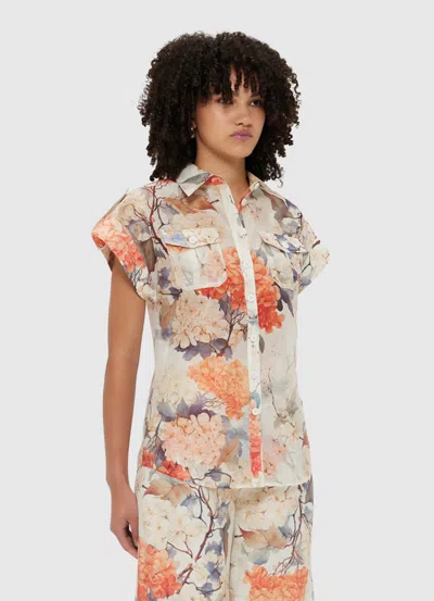 Leo Lin Catarina Blouse - Hydrangea Print In Vanilla In Multi