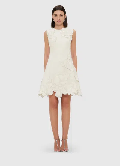 Leo Lin Chloe Floral-appliquéd Crepe Mini Dress In Vanilla