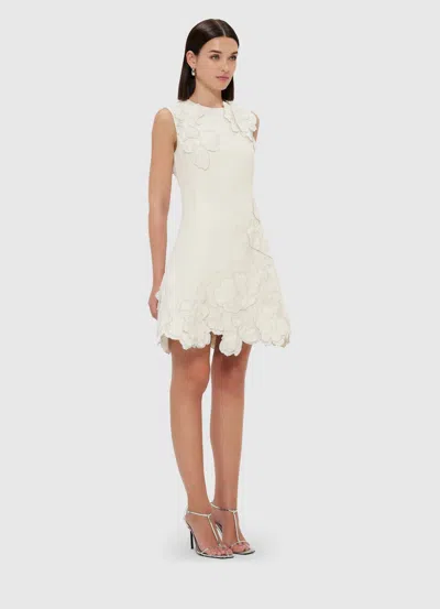 Leo Lin Chloe Floral-appliquéd Crepe Mini Dress In Vanilla