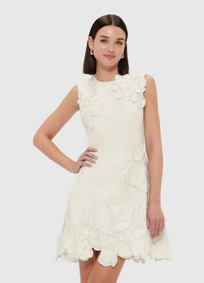 Leo Lin Chloe Floral-appliquéd Crepe Mini Dress In Vanilla