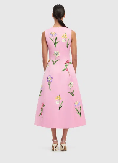 Leo Lin Cleo Floral Embroidered Satin Midi Dress In Pink