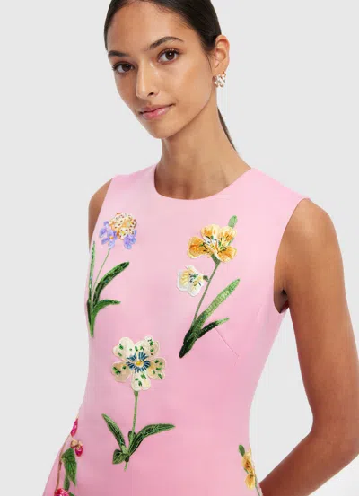 Leo Lin Cleo Floral Embroidered Satin Midi Dress In Pink