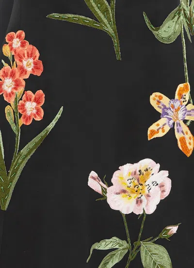 Leo Lin Floral Embroidered Midi Dress In Black