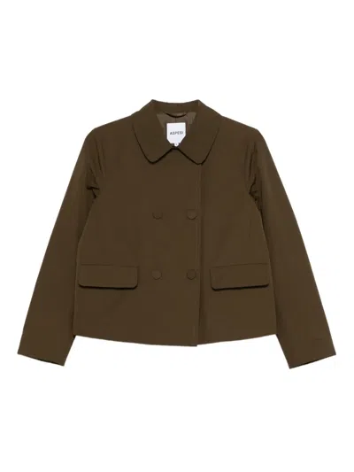 Aspesi Double-breasted Collared Jacket In Green