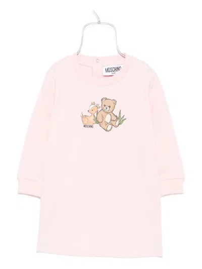 Moschino Teddy-deer Crew-neck Dress In Pink