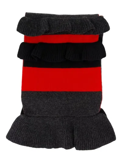 Simone Rocha Striped Ruffle-trimmed Wool-blend Scarf In Red