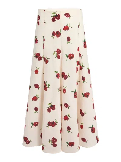 Khaite Lenno Raspberry Print Organza Midi Skirt In White