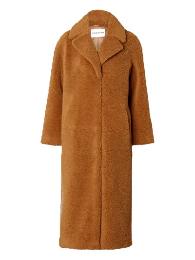 Stand Studio Single Breasted Long Teddy Coat In Brown