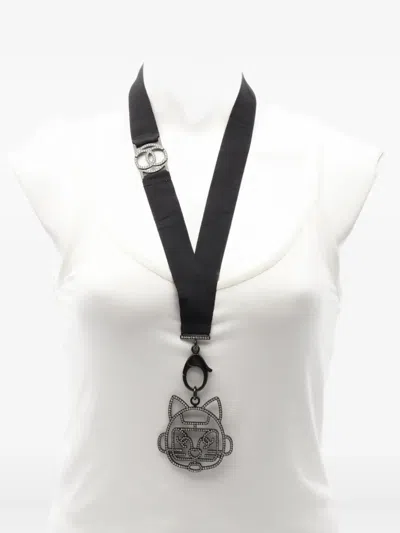 Pre-owned Chanel 1986-1988 Cat-robot Necklace In Black