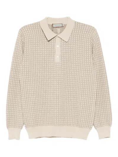 Canali Knitted Polo Shirt In Brown