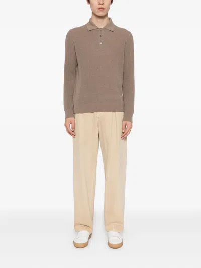 Canali Knitted Polo Shirt In Brown