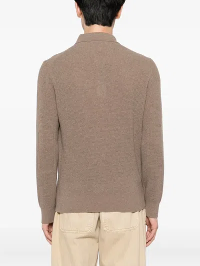 Canali Knitted Polo Shirt In Brown