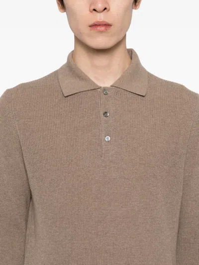 Canali Knitted Polo Shirt In Brown