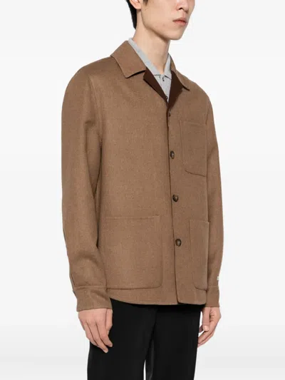 Canali Wool-blended Jacket In Brown