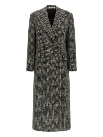 Tagliatore Wool Double-breasted Coat Herringbone Pattern In Gray