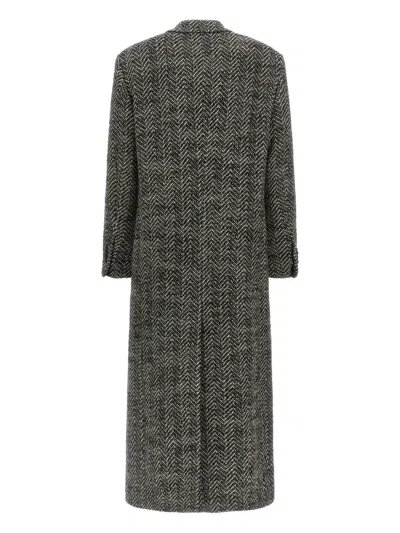 Tagliatore Wool Double-breasted Coat Herringbone Pattern In Gray