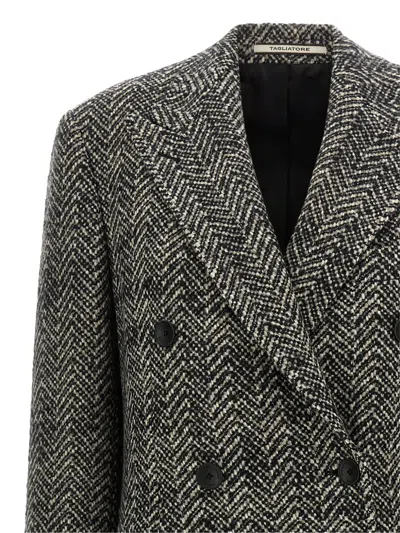 Tagliatore Wool Double-breasted Coat Herringbone Pattern In Gray
