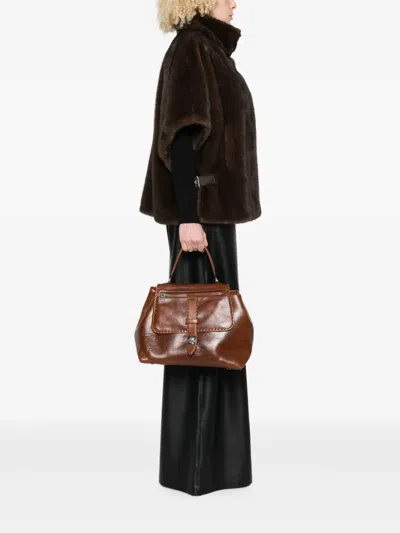 Ermanno Scervino Structured Brown Shoulder Bag With Silver-tone Hardware