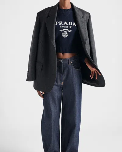 Prada Wool And Cashmere Crew-neck Sweater In Blue