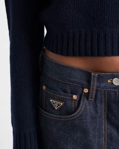 Prada Wool And Cashmere Crew-neck Sweater In Blue