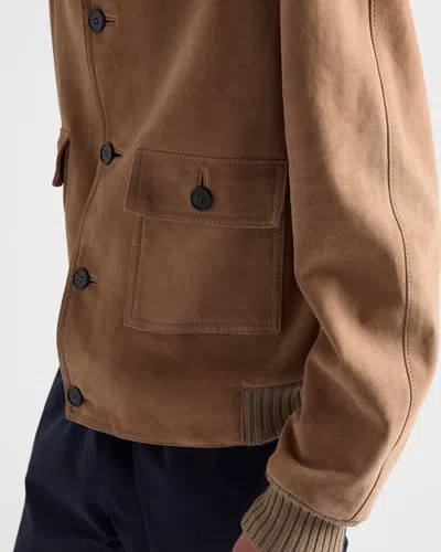 Prada Suede Jacket In Brown