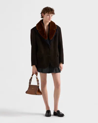 Prada Caban With Shearling Details In Brown