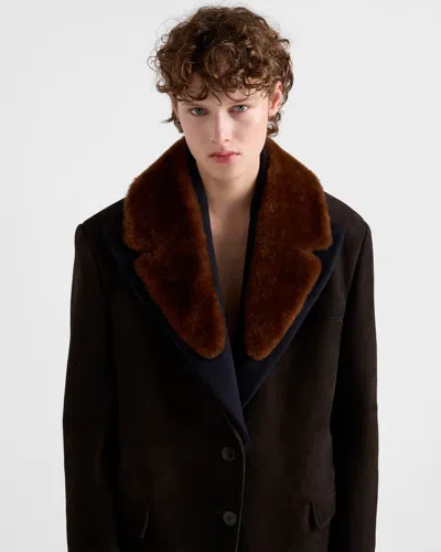 Prada Caban With Shearling Details In Brown