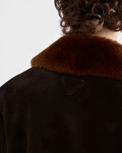 Prada Caban With Shearling Details In Brown
