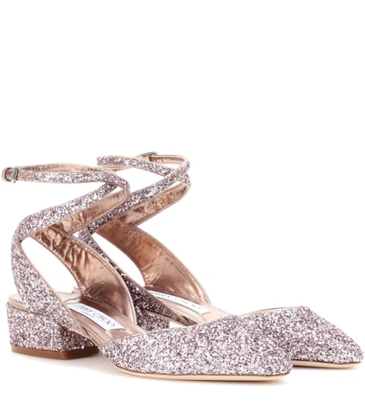 Jimmy Choo Vicky Glitter Ankle-wrap Ballerina Flat, Tea Rose In Chai/chai