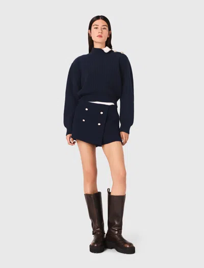 Maje Womens Navy Tweed Contrast-band Stretch-woven Shorts In Blue