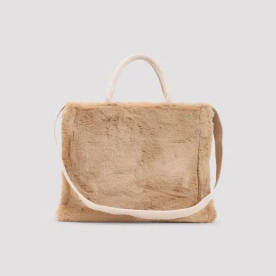 Marni Small Rectangular Basket Bag With Plush Faux Fur Fabric In Neutral