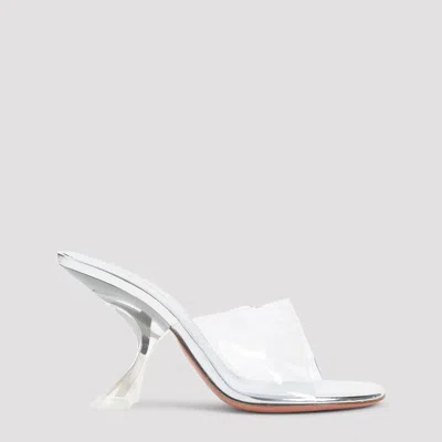 Amina Muaddi Metallic Open-toe Sandals With Sculptural Heel In White