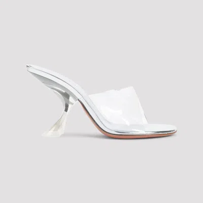 Amina Muaddi Metallic Open-toe Sandals With Sculptural Heel In White