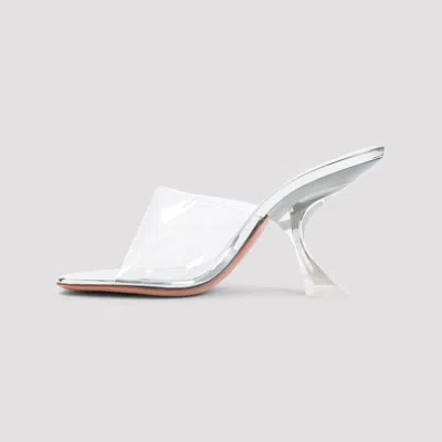 Amina Muaddi Metallic Open-toe Sandals With Sculptural Heel In White
