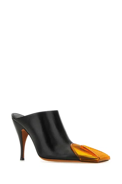 Off-white Leather Lunar Mules With Statement Detail Heel 11 Cm In Black