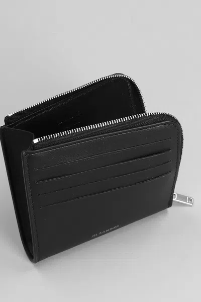 Jil Sander Leather Card Holder With Top Zip Closure In Black