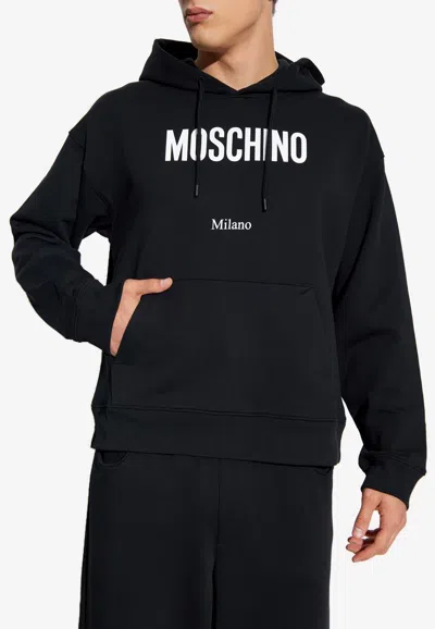 Moschino Cotton Hoodie With Drawstrings And Kangaroo Pocket In Black
