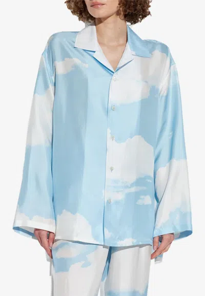 Moschino Archive Cloud Print Silk Shirt In Blue