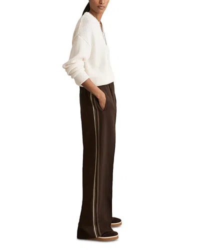 Reiss Chocolate Brown Petite Side-stripe Wide-leg Trousers In Brown