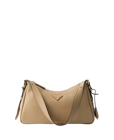 Prada Medium Aimee Zip Leather Shoulder Bag In Neutral