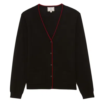Ines De La Fressange Cardigan Clotaire En Laine Mérinos In Black