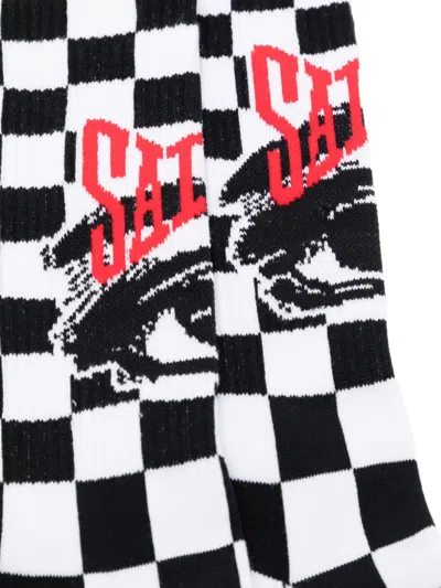 Saint Mxxxxxx Checkerboard-intarsia Socks In White