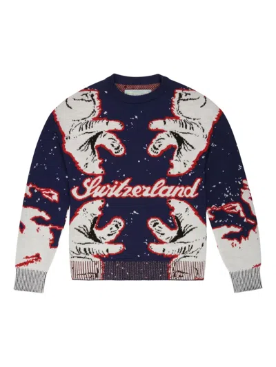 Bally Bear-pattern Switzerland Sweater In Blue